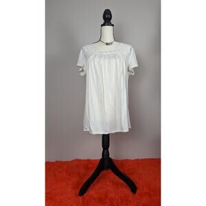 DUO Maternity White Cream Cotton Short Sleeve Lace Scoop Neck Shirt Blouse L